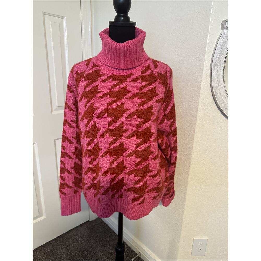 Cliche Nordstrom Pink Print Turtleneck Sweater LARGE NWOT